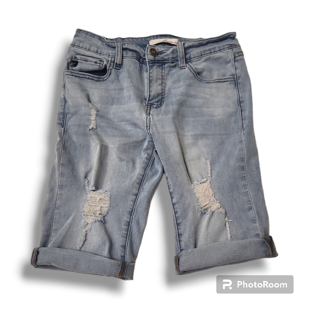 Y2K KanCan Distressed Super Stretchy Bermuda Shorts Sz 26